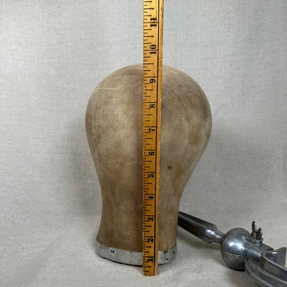 Vintage Canvas Wig Head Mannequin Hat Block with Metal Table Clamp Millinery - Picture 3 of 8
